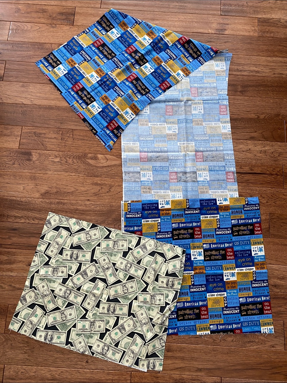 Law enforcement Blue/Gold/Black Design and Dollar Bills cotton fabric bundle